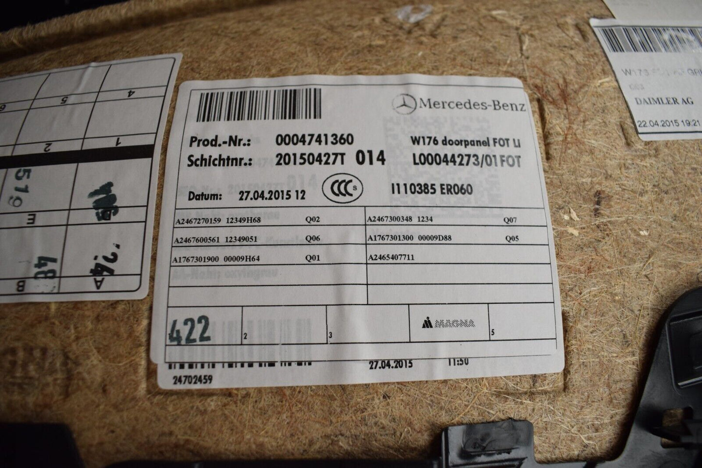 Original Mercedes w176 A Klasse Türverkleidung Satz Türpappen schwarz