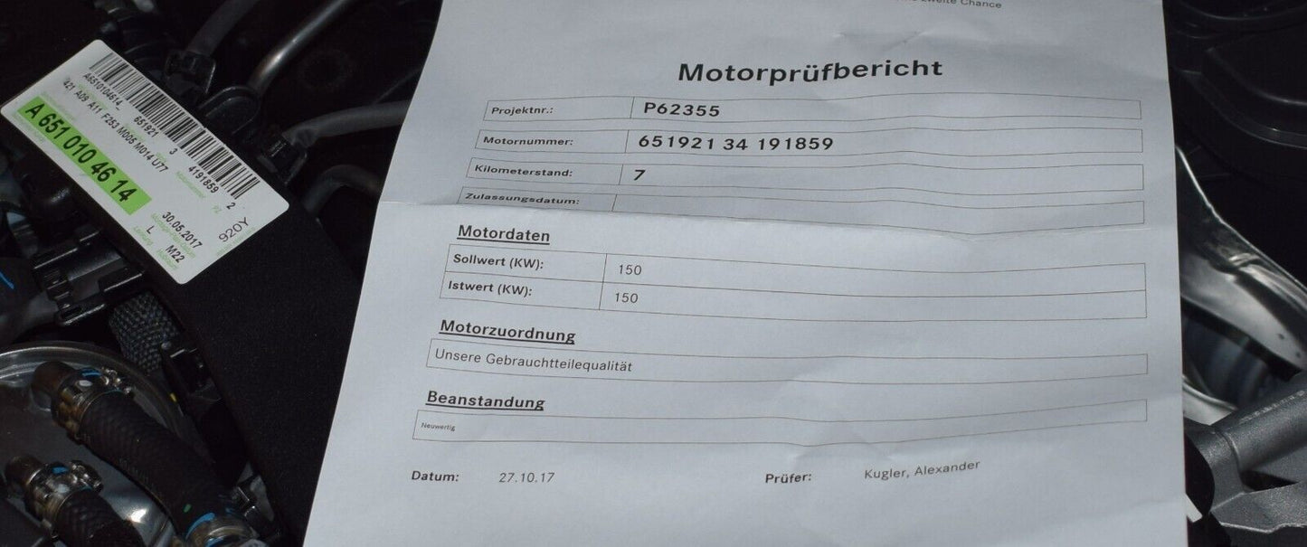 Mercedes Motor GLC 253 4-Matic Komplettmotor A6510104614 7km!! OM651 651.921