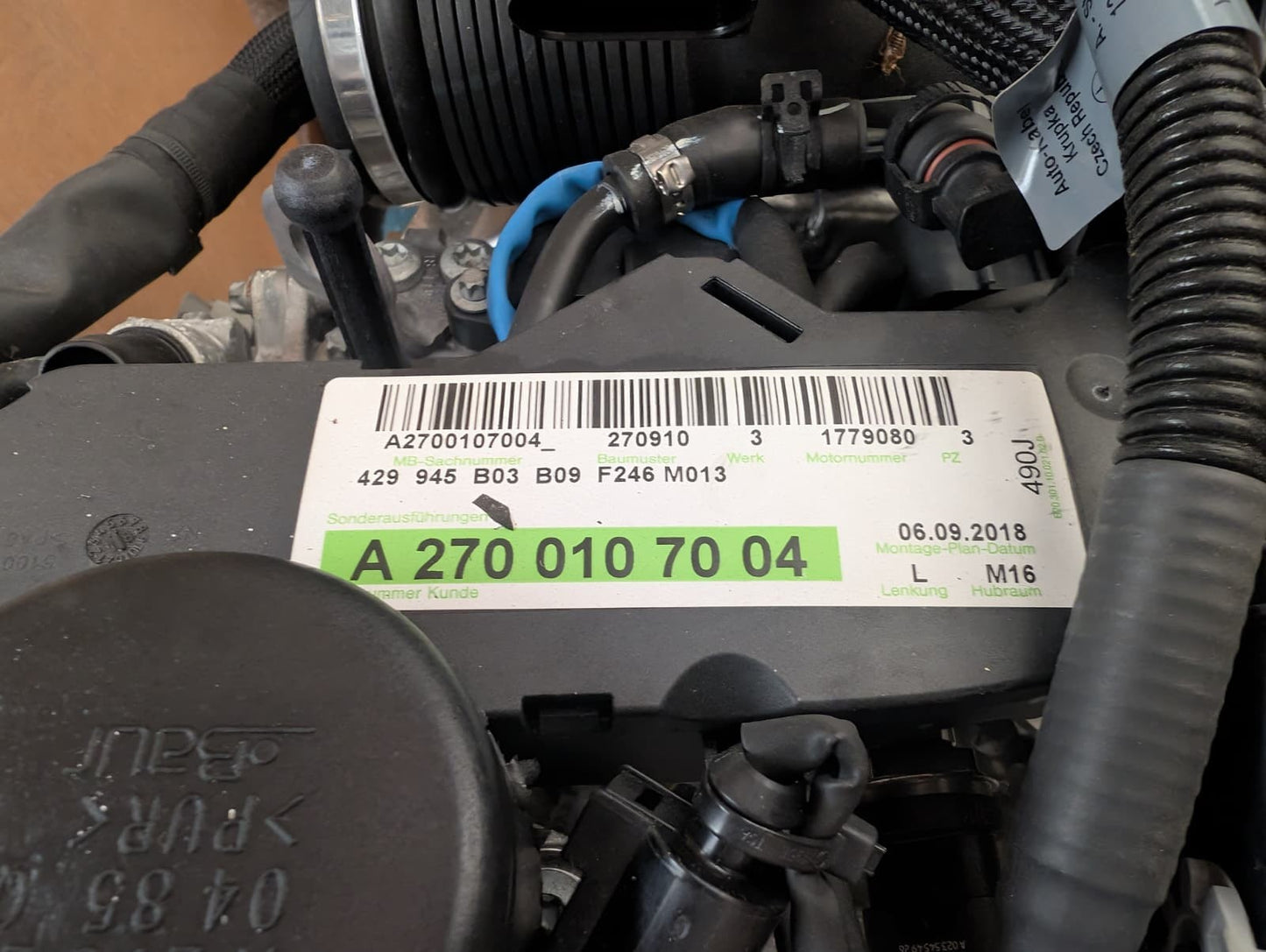 Mercedes Motor w246 B Klasse Motor M270910 A2700107004 196Km!! 160