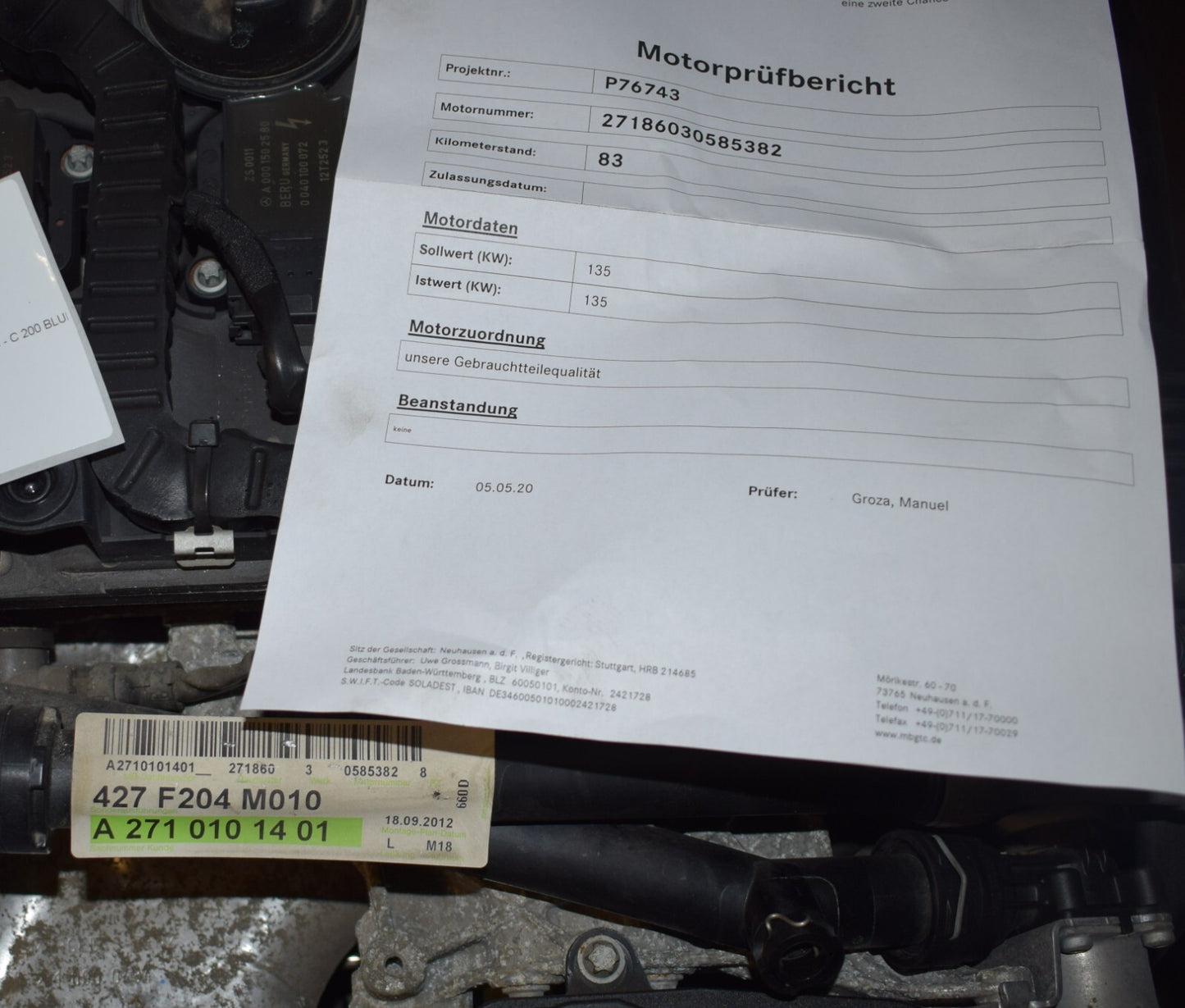 Mercedes GLK X204 200 Bluetec 271860 Benzin Komplett motor 91km!! A2710101401