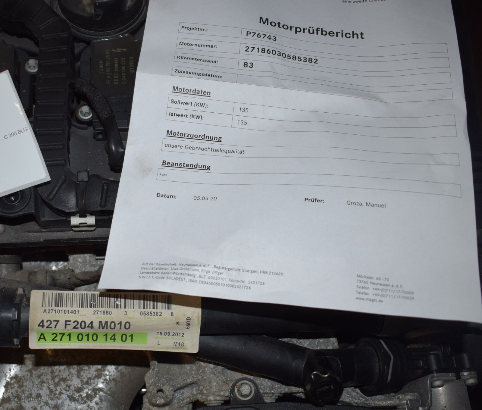 Mercedes GLK X204 200 Bluetec 271860 Benzin Komplett motor 91km!! A2710101401