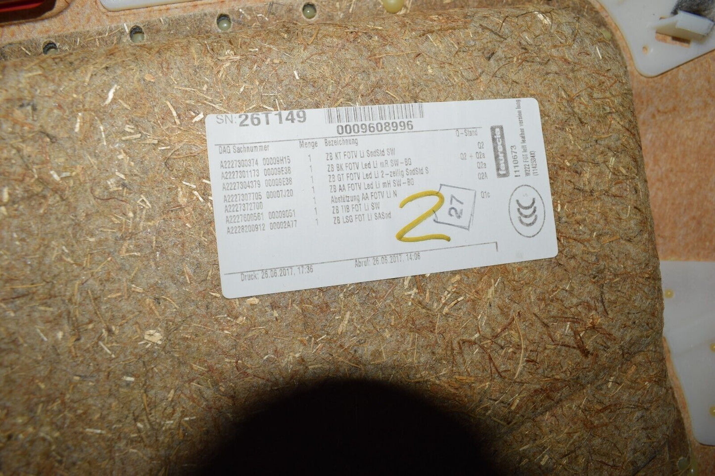 Original Mercedes S Klasse w222 Türverkleidung Türpappe hinten links