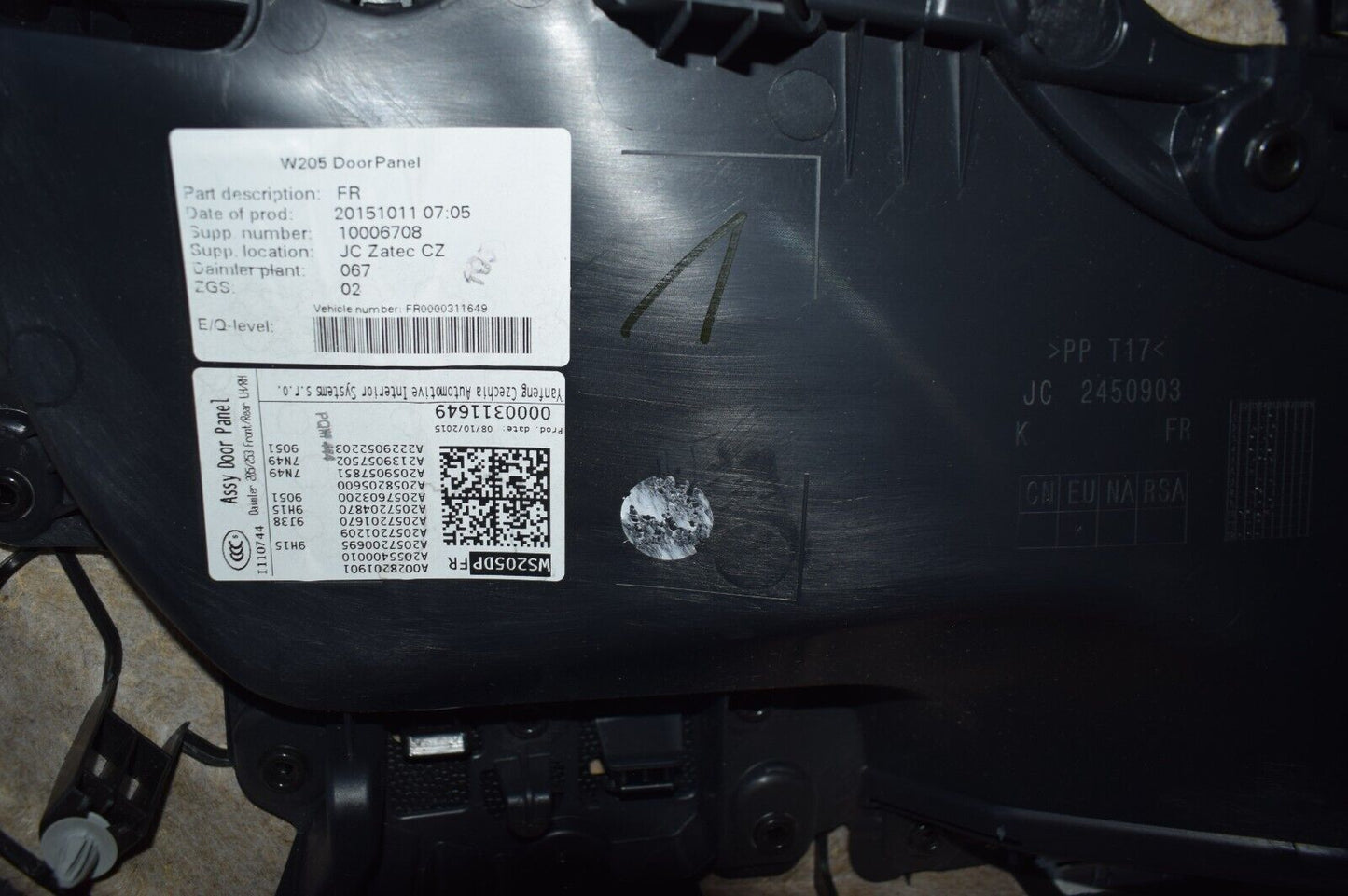 Original Mercedes C Klasse w205 Türverkleidung Türpappe vorne rechts Beifahrer