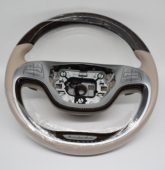 Original Mercedes Holzlenkrad w222 S Klasse Lenkrad Seidenbeige a2224605203