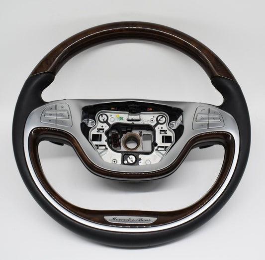 Original Mercedes w222 S Klasse Holzlenkrad schwarz Leder A2224605003 Wurzelnuss